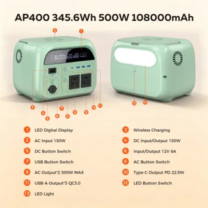 Estación de energía portátil CTOLITY AP400 de 500 W - Generador solar