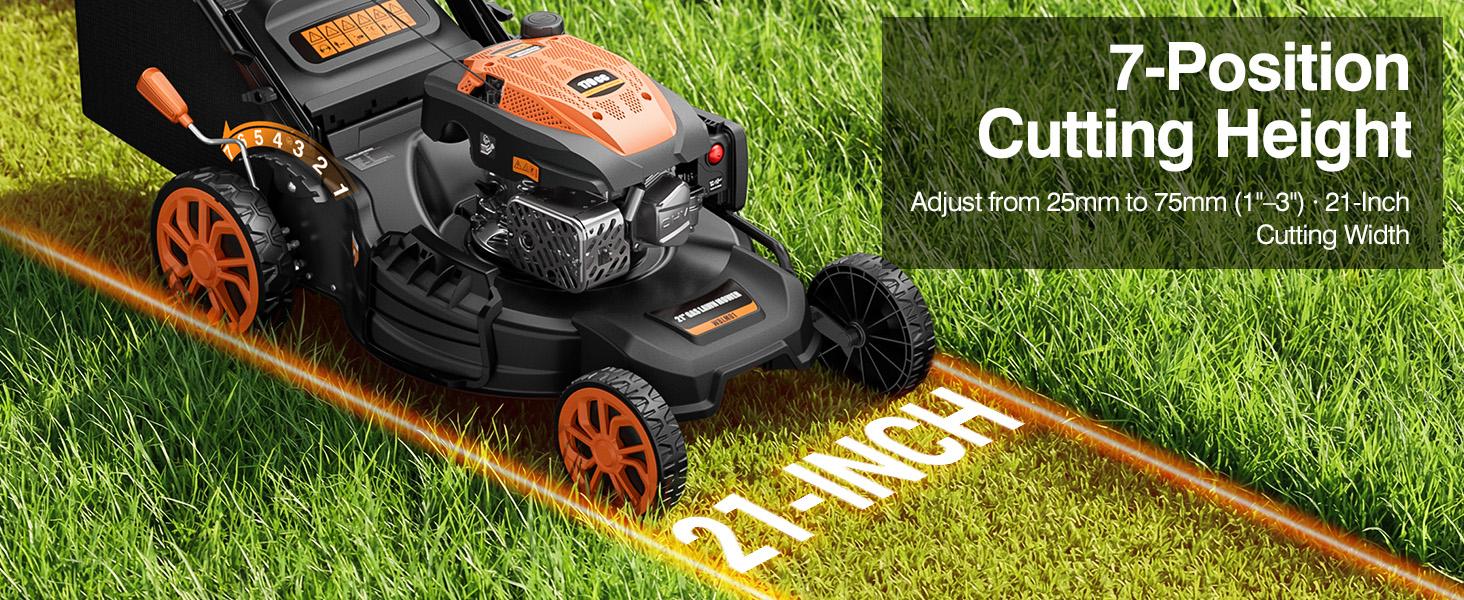 【Father's Day Gift】Efurden 21&rdquo; Self-Propelled Gas Lawn Mower, 170CC 4-in-1 Mulch/Rear Bag/Side Discharge/Rear Discharge, Walk-Behind Lawnmower with 7-Position Cutting Height, Foldable Gas Lawn Mowers for Yard Garden