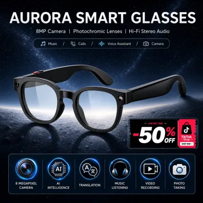 Gafas inteligentes con cámara e IA, lentes fotocromáticas con protección UV de 8 MP, traducción en tiempo real a más de 160 idiomas, audio Bluetooth, captura de fotos y vídeos con manos libres, control táctil; ideales para viajes, actividades al aire libr
