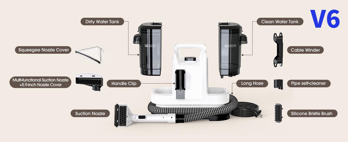 Lubluelu Spot Cleaner for Carpets & Upholstery &ndash; 450W, 13.5KPa Strong vacuum Suction for Pet Stains, Couch, Car Seats & Mattress, Self-Cleaning Hose, Dual Water Tanks carpet cleaner machine