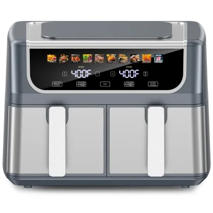 Freidora de aire digital de doble zona y doble cesta de 9 cuartos (aprox. 8,5 L) – Horno freidora inteligente 10 en 1; 2 cestas antiadherentes independientes con ventanas de visualización; funciones de sincronización de finalización (Sync Finish) y fritur