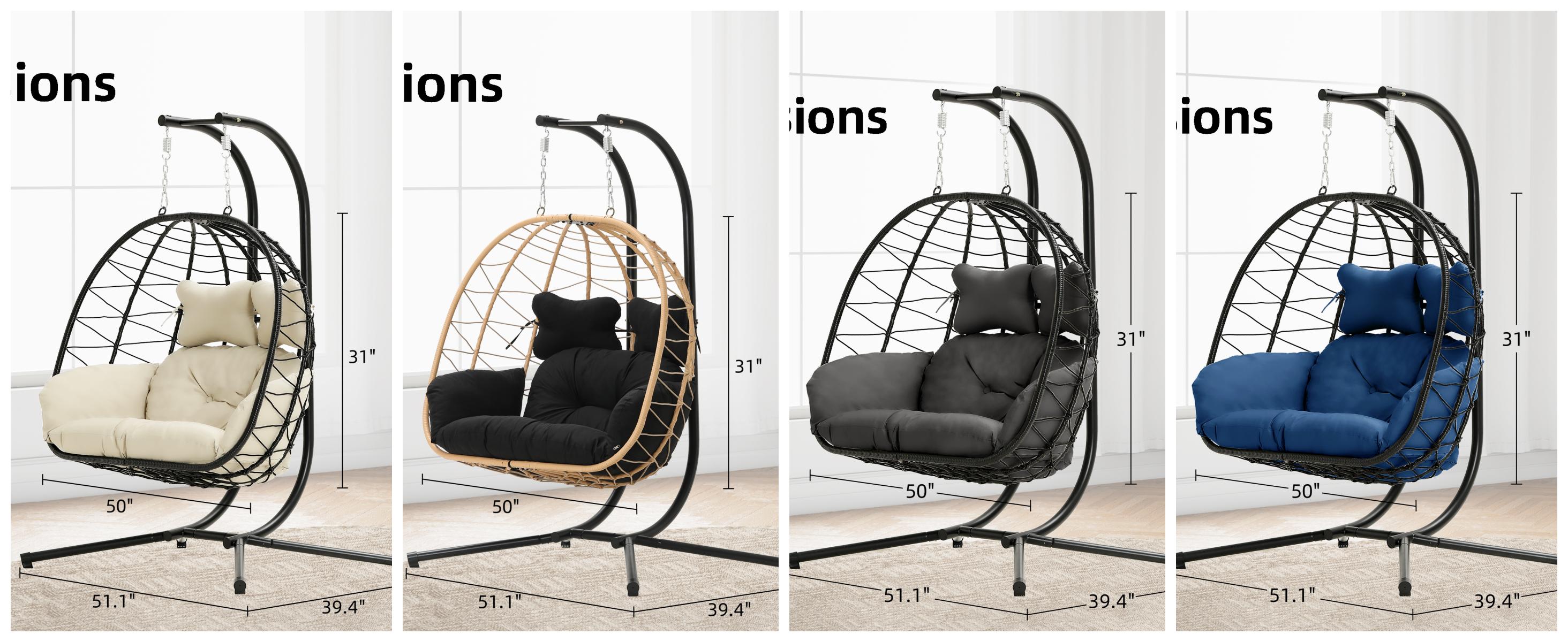 Egg Swing Chair with Stand- 350/600/700 lbs Weight Capacity, Outdoor Indoor Wicker Rattan Hanging Egg Chair with Cushion, Porch Swing Patio Furniture