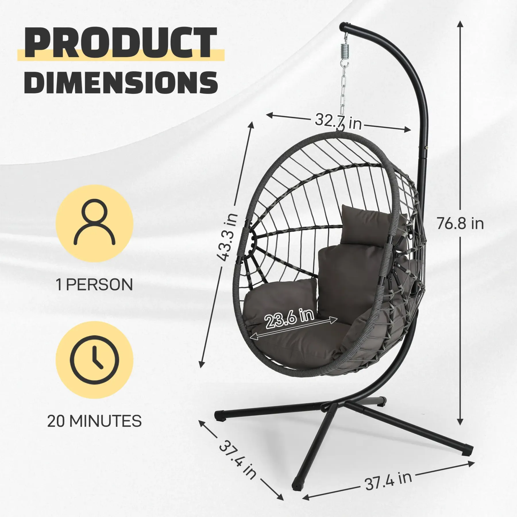 Sillón colgante doble tipo huevo con soporte - Capacidad de 700 libras