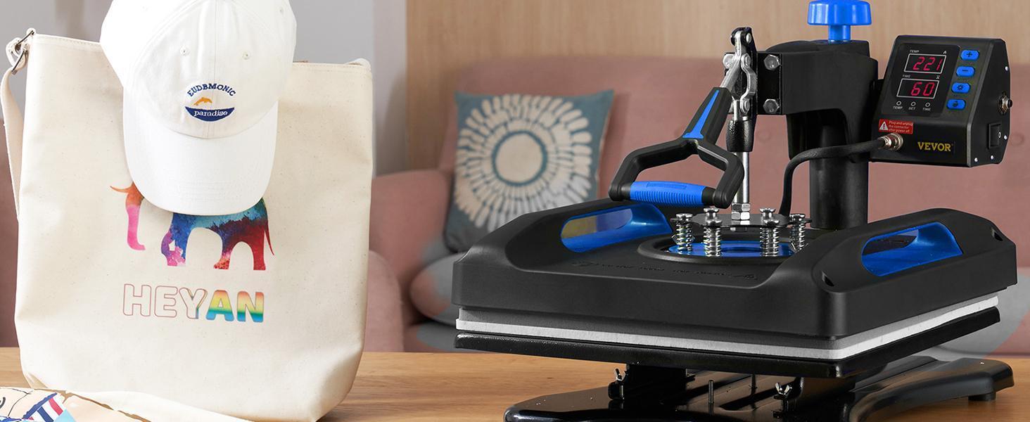 【Father's Day】VEVOR Heat Press Machine 15 x 15 Inch 8 in 1 Heat Press 800W Sublimation Machine 360&deg; Rotation Swing Away 8 in 1 Shirt Printing Machine Dual-Tube Heating for DIY T-Shirts Cap & Mugs Blue