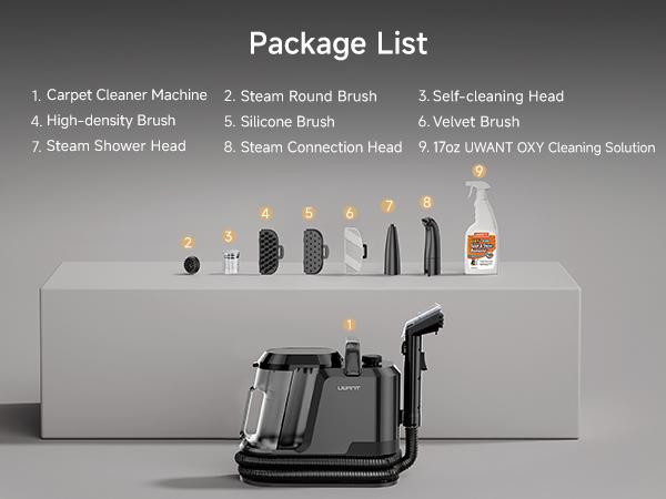 UWANT Steam Carpet Cleaner with 212&deg;F Steam & 140&deg;F Hot Water Mode, 18kPa Suction Upholstery Spot Cleaner for Car，Couch, Mattress, Pet Stains & Professional Deep Cleaning