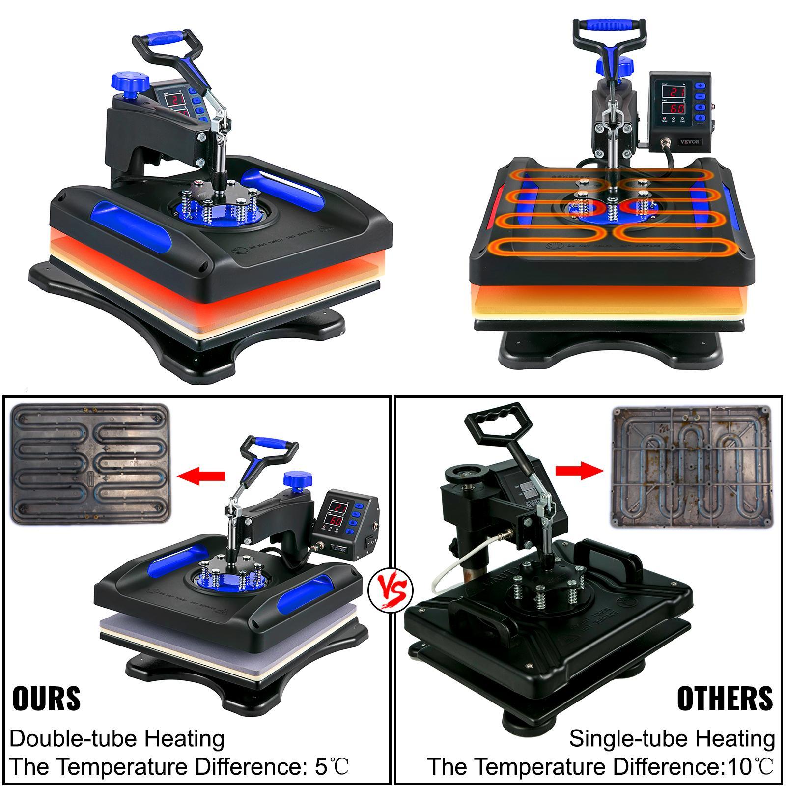 【Father's Day】VEVOR Heat Press Machine 15 x 15 Inch 8 in 1 Heat Press 800W Sublimation Machine 360&deg; Rotation Swing Away 8 in 1 Shirt Printing Machine Dual-Tube Heating for DIY T-Shirts Cap & Mugs Blue