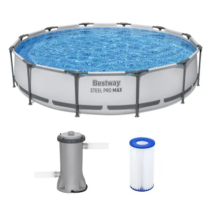 Piscina elevada redonda para exteriores Bestway Steel Pro MAX de 10 pies x 30 pulgadas con bomba