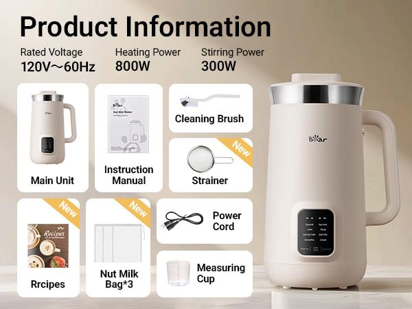 Bear 8 in 1 Nut Milk Maker Machine, 40oz/1.2L Soy Milk Maker with Self Clean/12H Delay/6H Keep Warm, One Touch Alomnd Milk Maker for Homemade Oat, Soup, Juice, Plant Based and Non Dairy Beverages