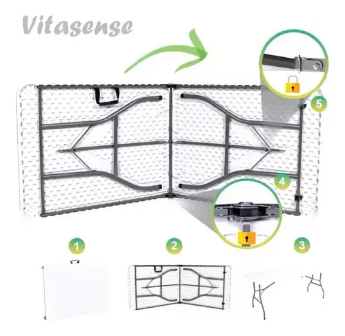 mesa 180 cm plegable de exterior de apoyo y trabajo color blanco acero y plástico MESA03
