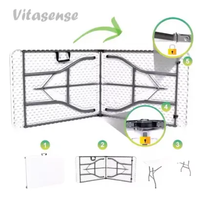 mesa 180 cm plegable de exterior de apoyo y trabajo color blanco acero y plástico MESA03