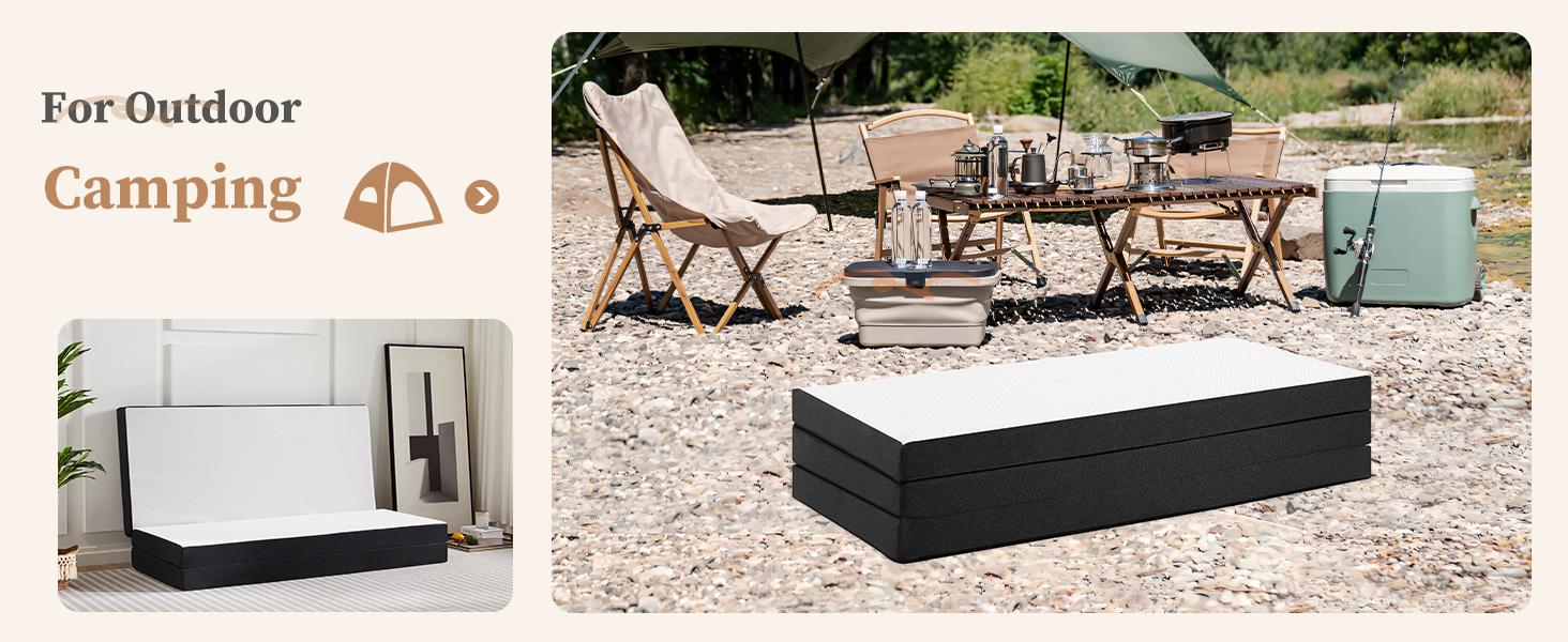 【Deals For You】Folding Mattress, Tri-fold Memory Foam Mattress Topper for Camping, Foldable Mattress Topper with Washable Cover, Various Sizes, White