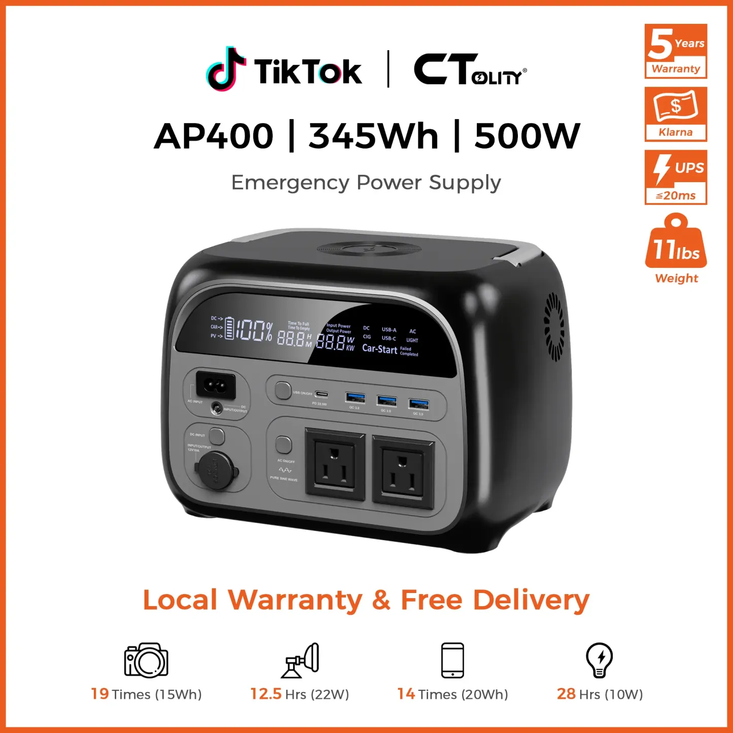 Estación de energía portátil CTOLITY AP400 de 500 W - Generador solar