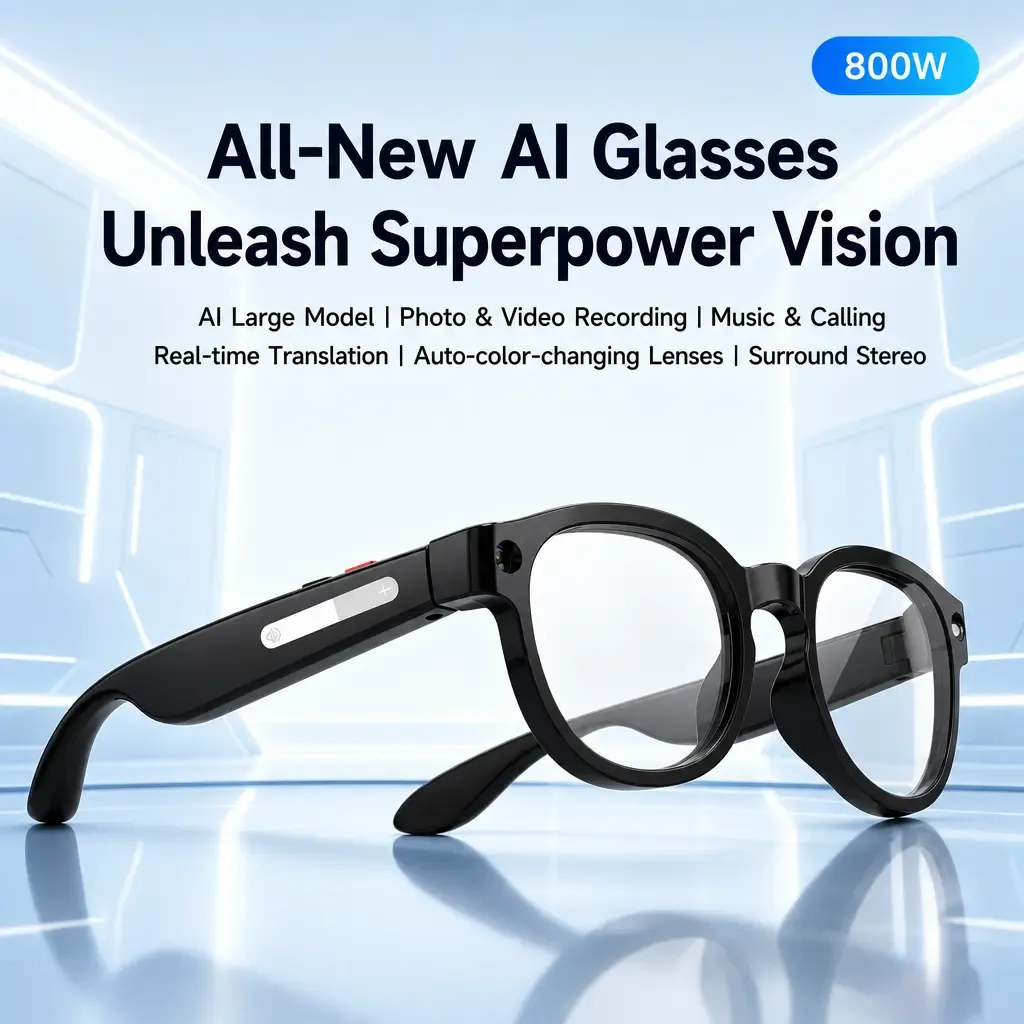 Gafas inteligentes con cámara e IA, lentes fotocromáticas con protección UV de 8 MP, traducción en tiempo real a más de 160 idiomas, audio Bluetooth, captura de fotos y vídeos con manos libres, control táctil; ideales para viajes, actividades al aire libr