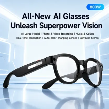 Gafas inteligentes con cámara e IA, lentes fotocromáticas con protección UV de 8 MP, traducción en tiempo real a más de 160 idiomas, audio Bluetooth, captura de fotos y vídeos con manos libres, control táctil; ideales para viajes, actividades al aire libr