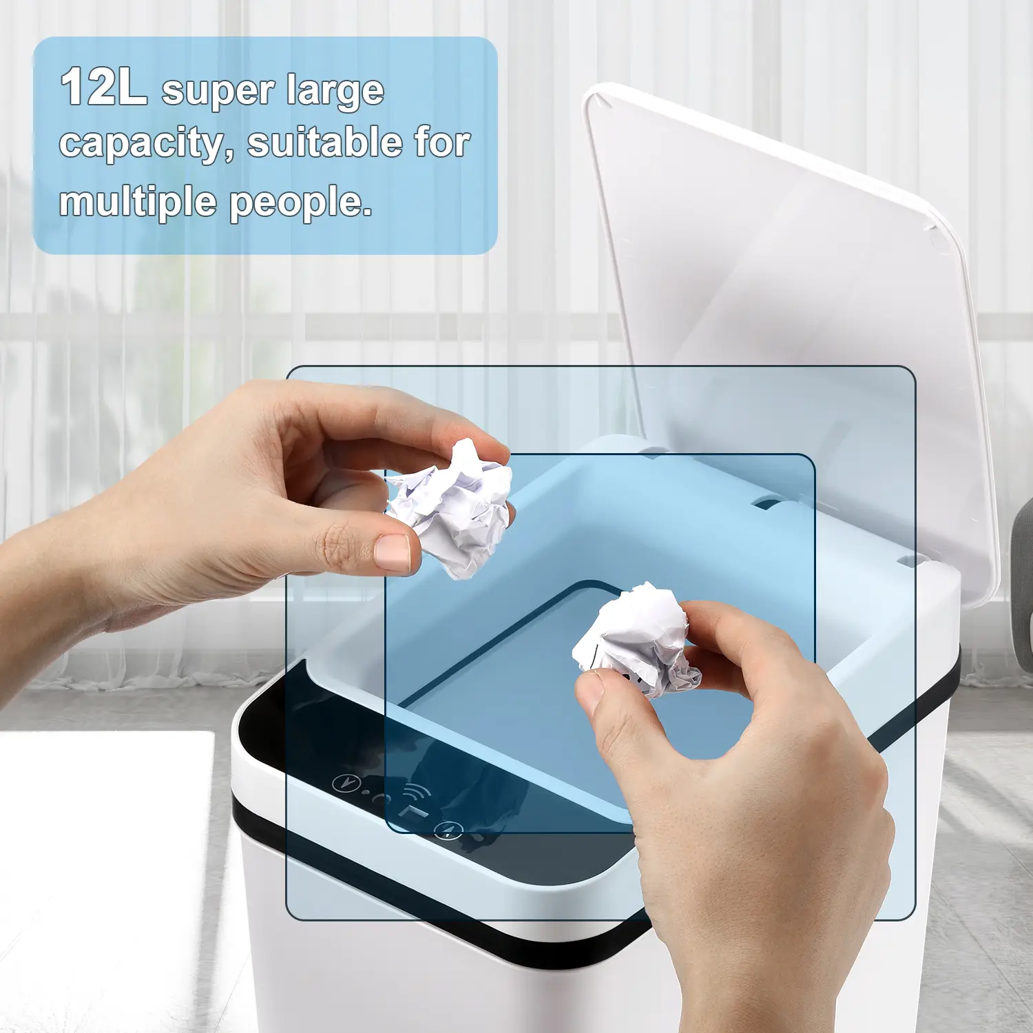 Cubo de basura automático sin contacto de 12 L: Papelera inteligente con sensor de movimiento