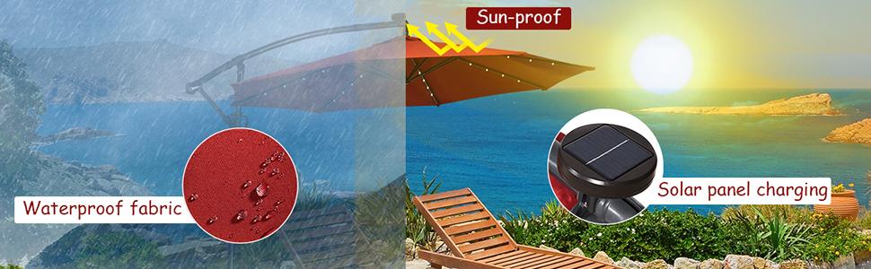 COSTWAY 10 FT 360&deg; Rotating Solar Powered Patio Umbrella, Offset Cantilever Outdoor Umbrella with 360 Degree Rotation, Easy Tilt Adjustment, Crank Handle & Cross Base for Pool Deck Garden Backyard,4th of july decor, dad gift