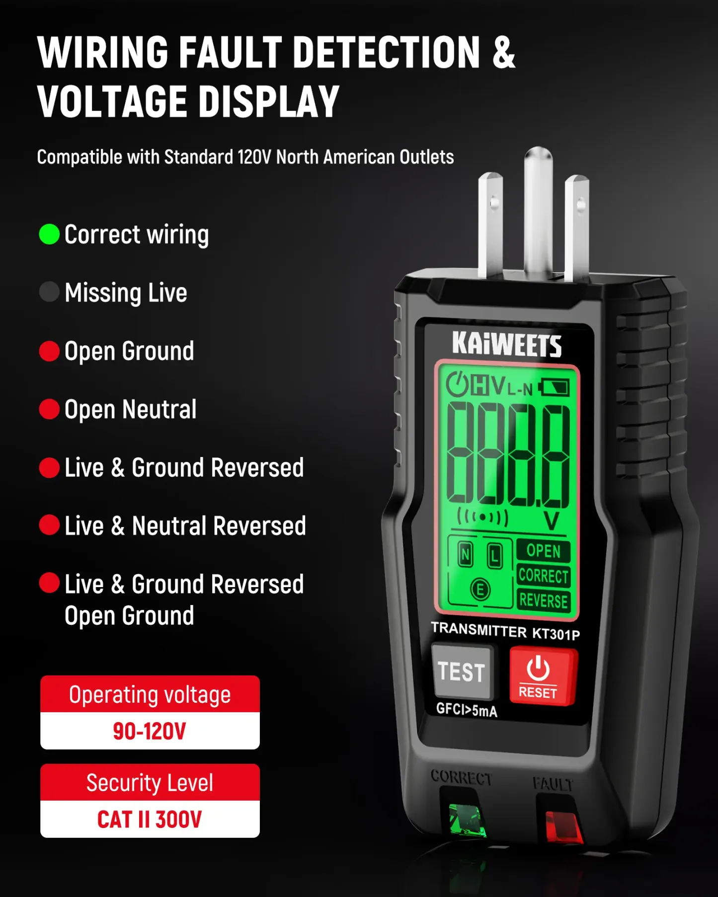 Juego de herramientas KAIWEETS para localizar disyuntores de CA con pantalla LCD