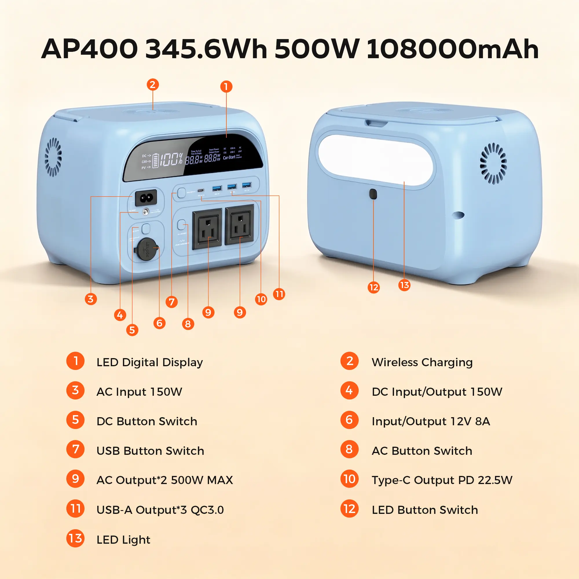 Estación de energía portátil CTOLITY AP400 de 500 W - Generador solar