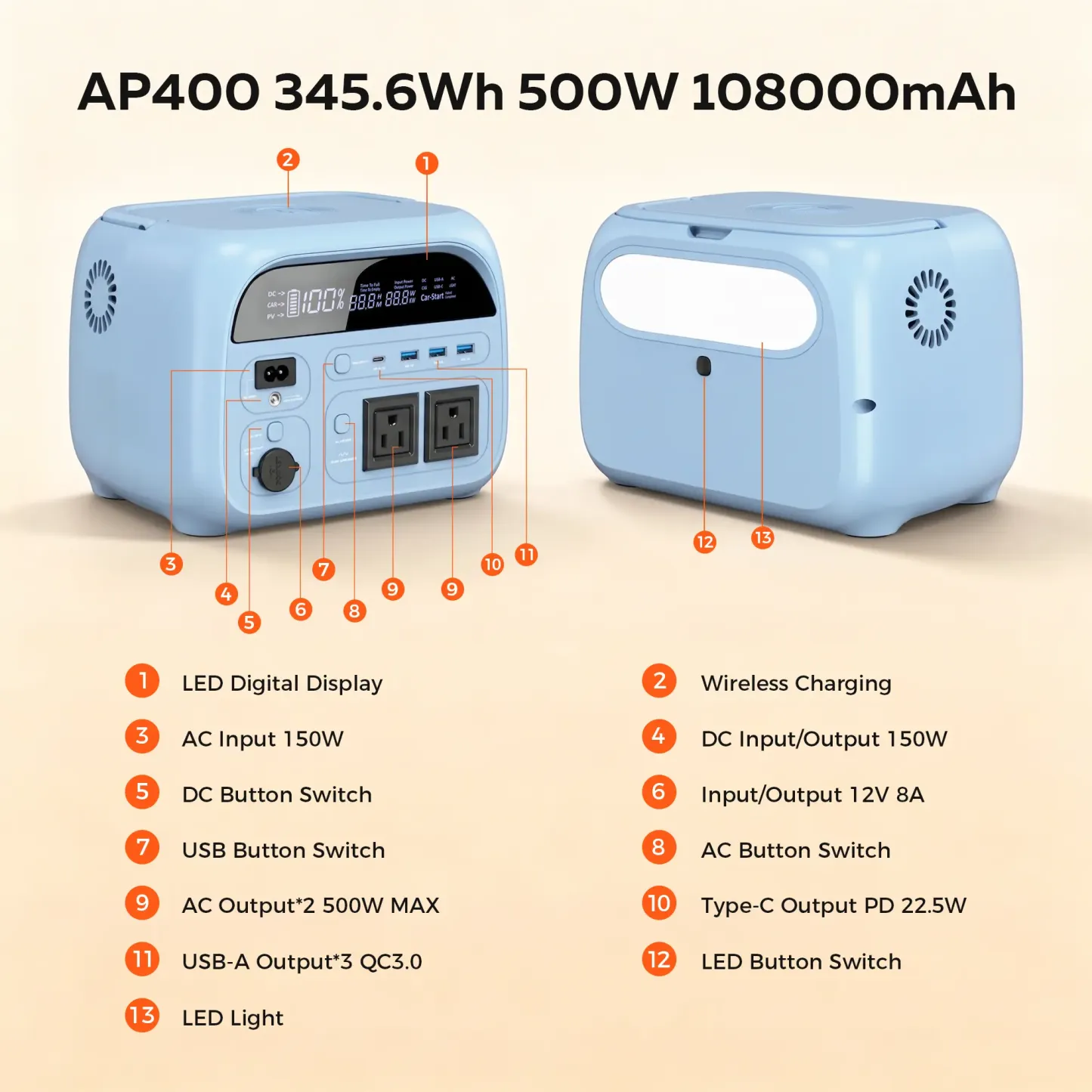 Estación de energía portátil CTOLITY AP400 de 500 W - Generador solar