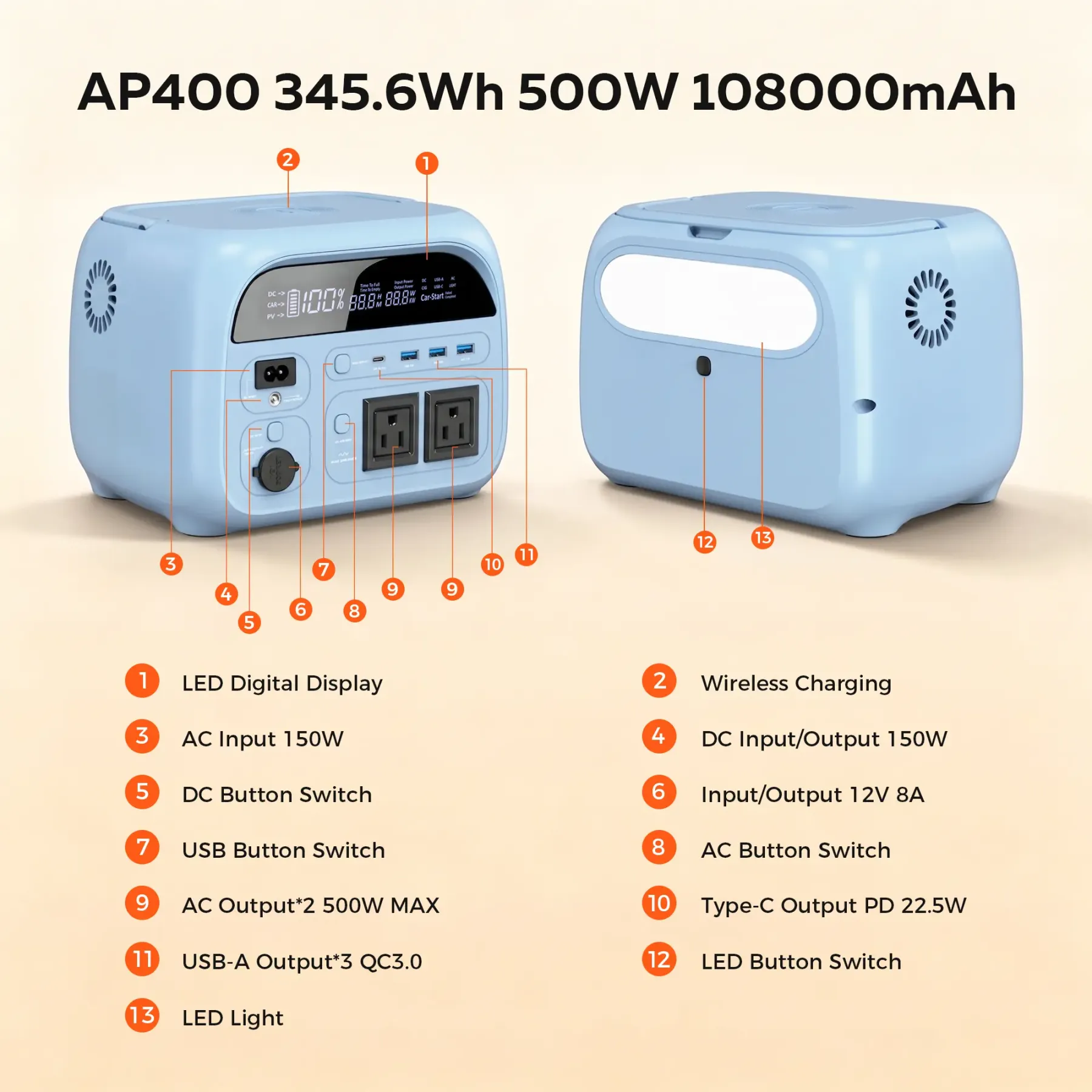Estación de energía portátil CTOLITY AP400 de 500 W - Generador solar