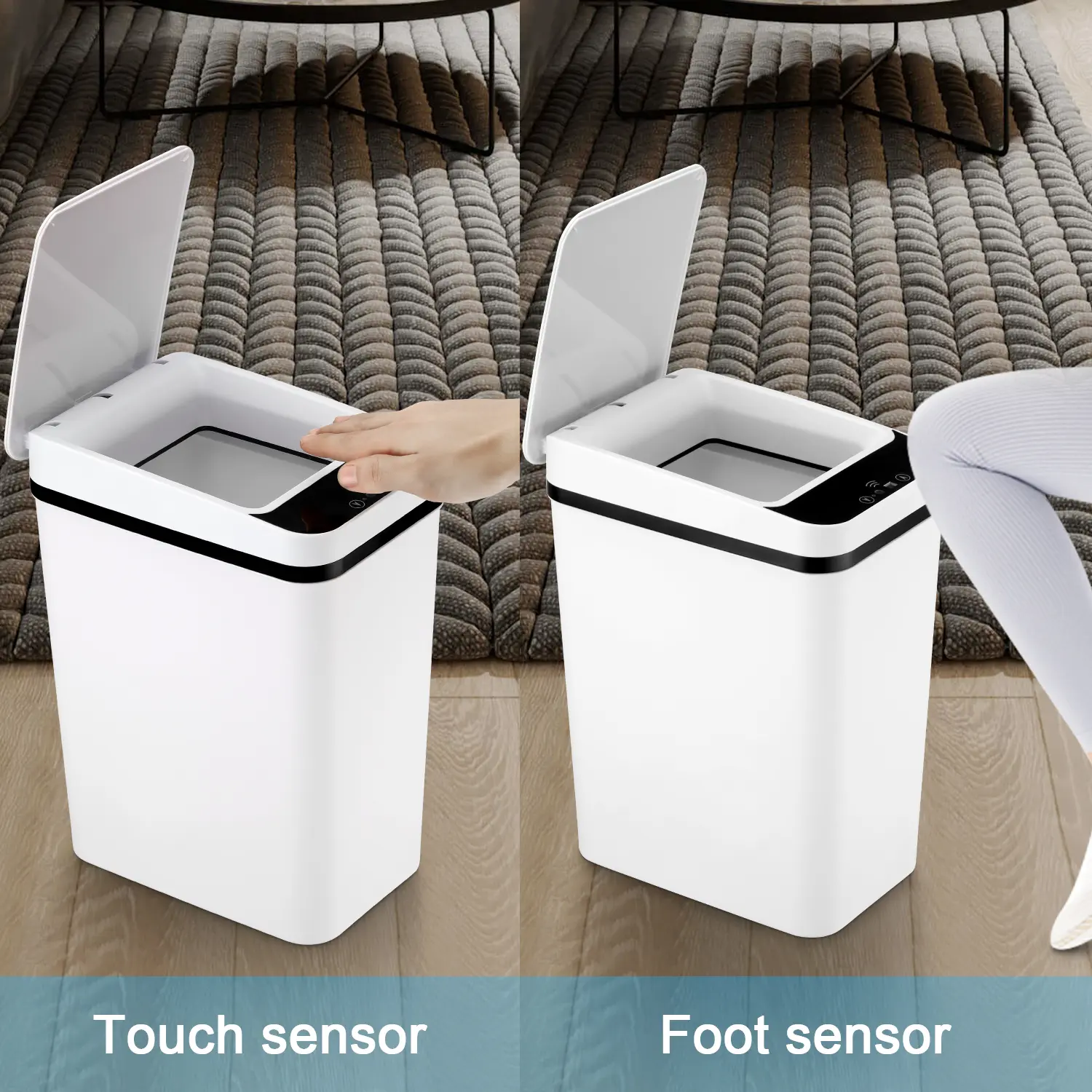 Cubo de basura automático sin contacto de 12 L: Papelera inteligente con sensor de movimiento