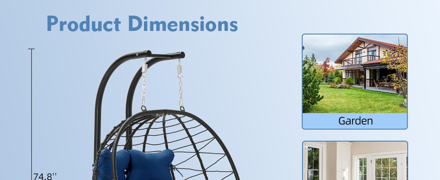 Egg Swing Chair with Stand- 350/600/700 lbs Weight Capacity, Outdoor Indoor Wicker Rattan Hanging Egg Chair with Cushion, Porch Swing Patio Furniture