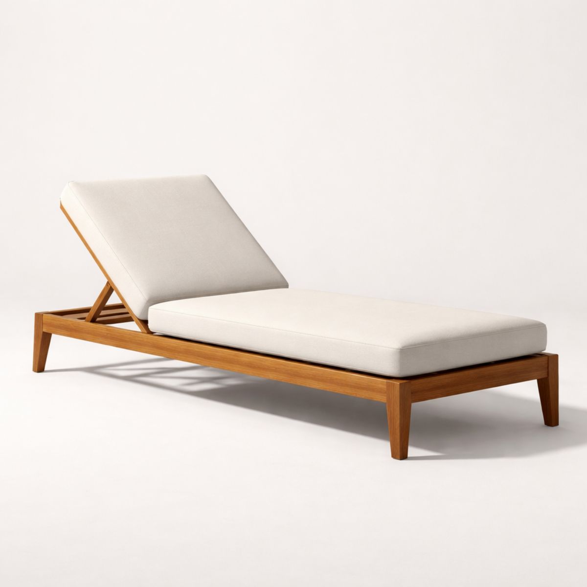 Liegestuhl Teakholz mit verstellbarer Rückenlehne und Polyesterbezug Beige