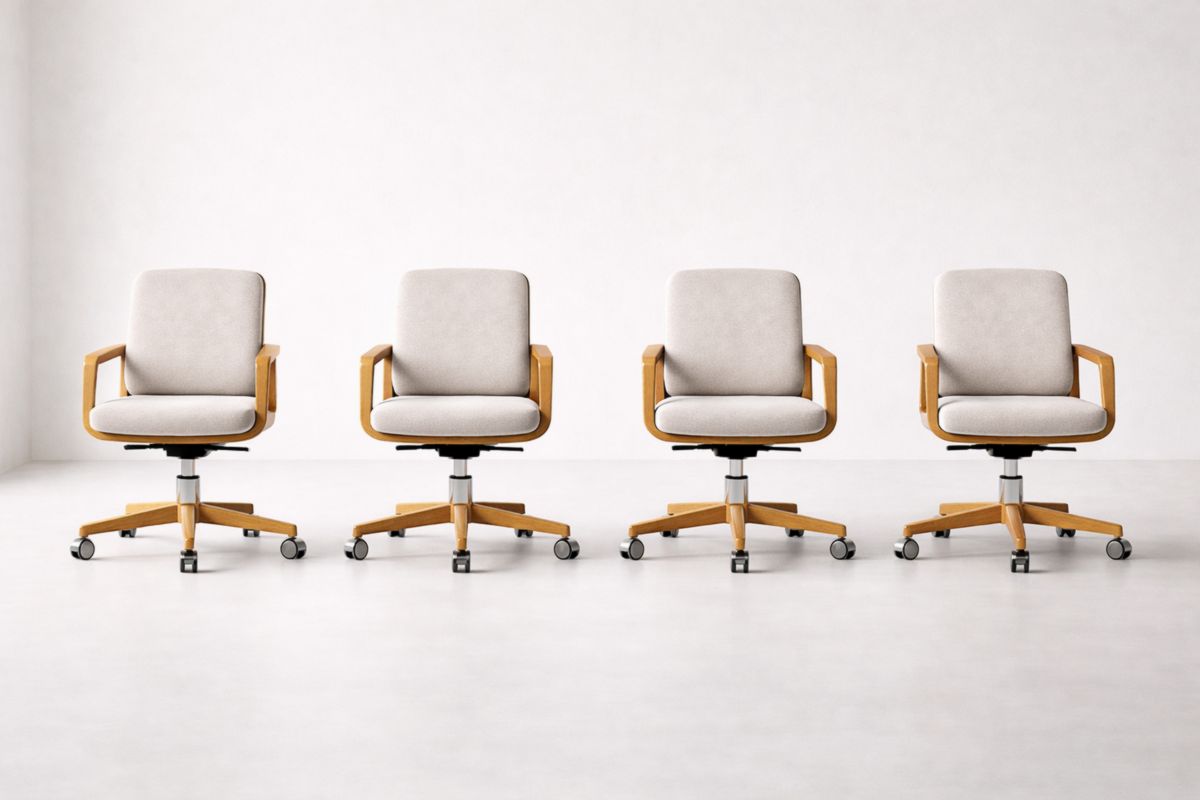 4er Set Drehstuhl mit Armlehnen und Rollen Holz/Baumwolle Beige