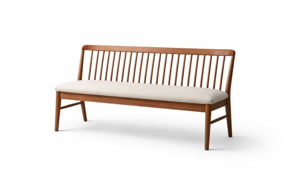 Massivholzgestell Esszimmerbänke mit Stoffbezug Creme