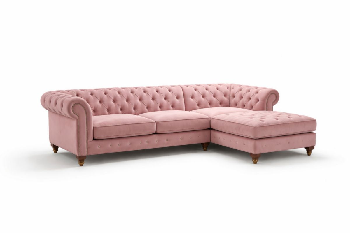 Ecksofa Samt Rosenrosa Chesterfield Design 260 cm