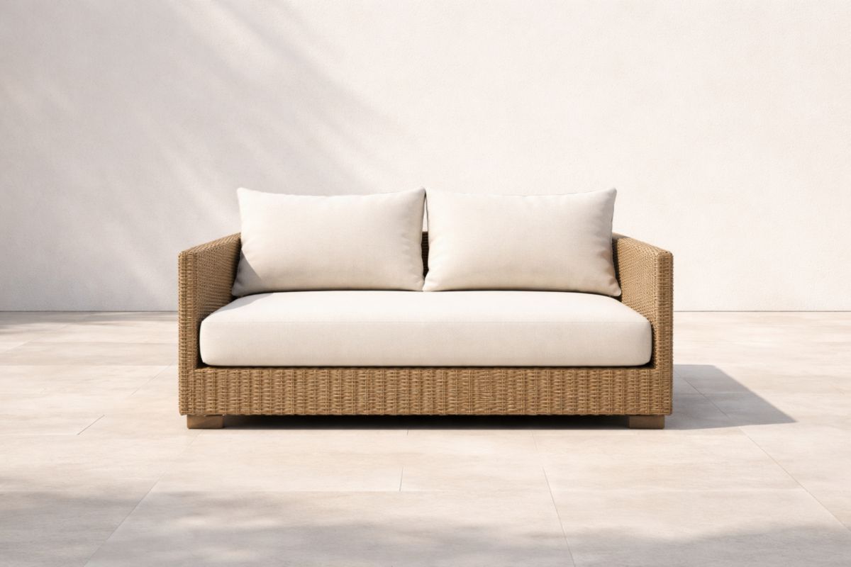 2-Sitzer Sofa Rattan Aluminium Beige