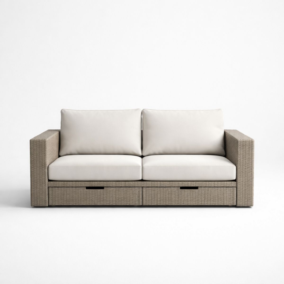 2-Sitzer Sofa aus PE-Rattan mit Polyesterkissen Beige