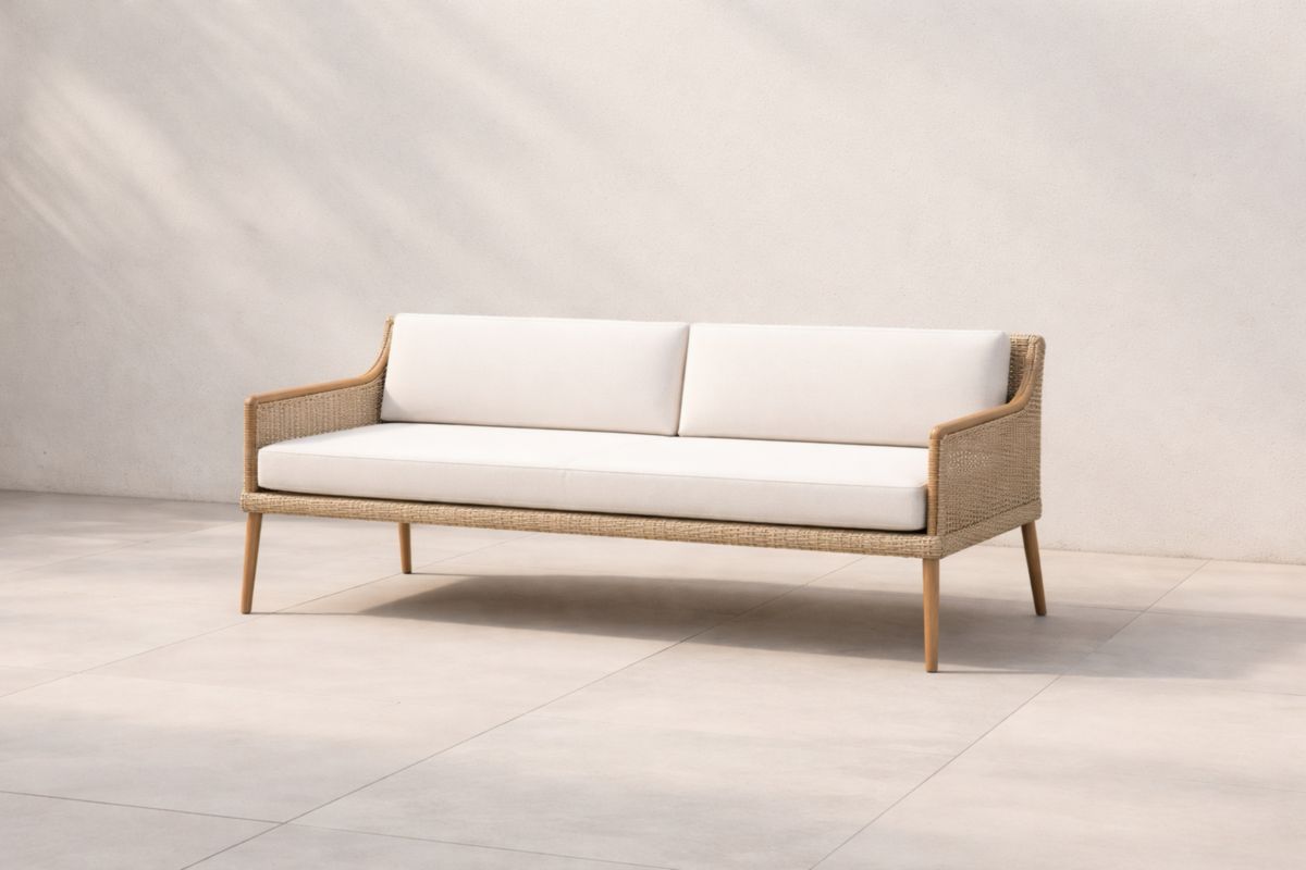 Rattan Outdoor Sofa 2-Sitzer Beige Aluminiumrahmen