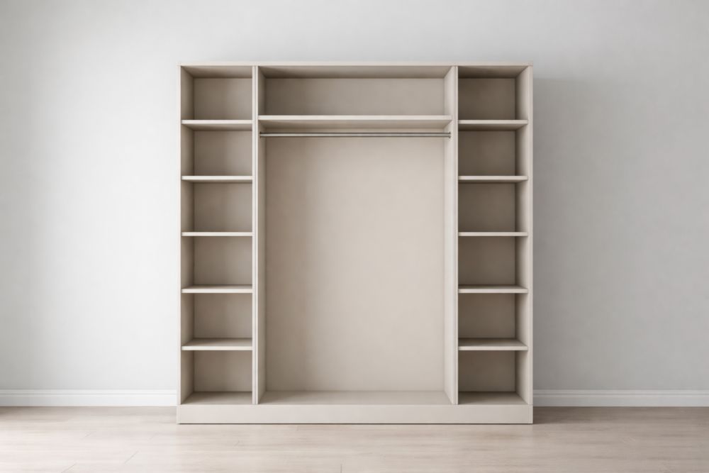 Schrank Holzfaserplatten Regalfächer Kleiderstange Beige 200x180x50 cm