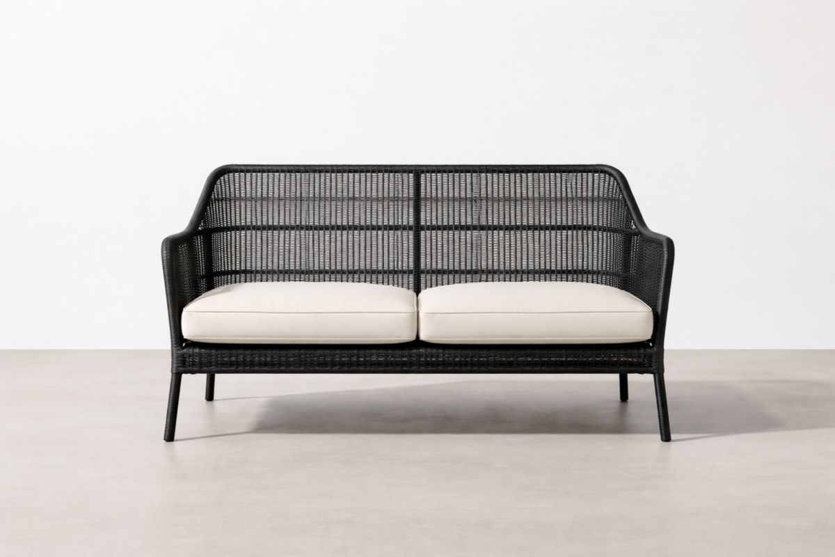 Gartenbank 2-Sitzer Stahl Polyethylen Schwarz Weiß 140×75×85cm