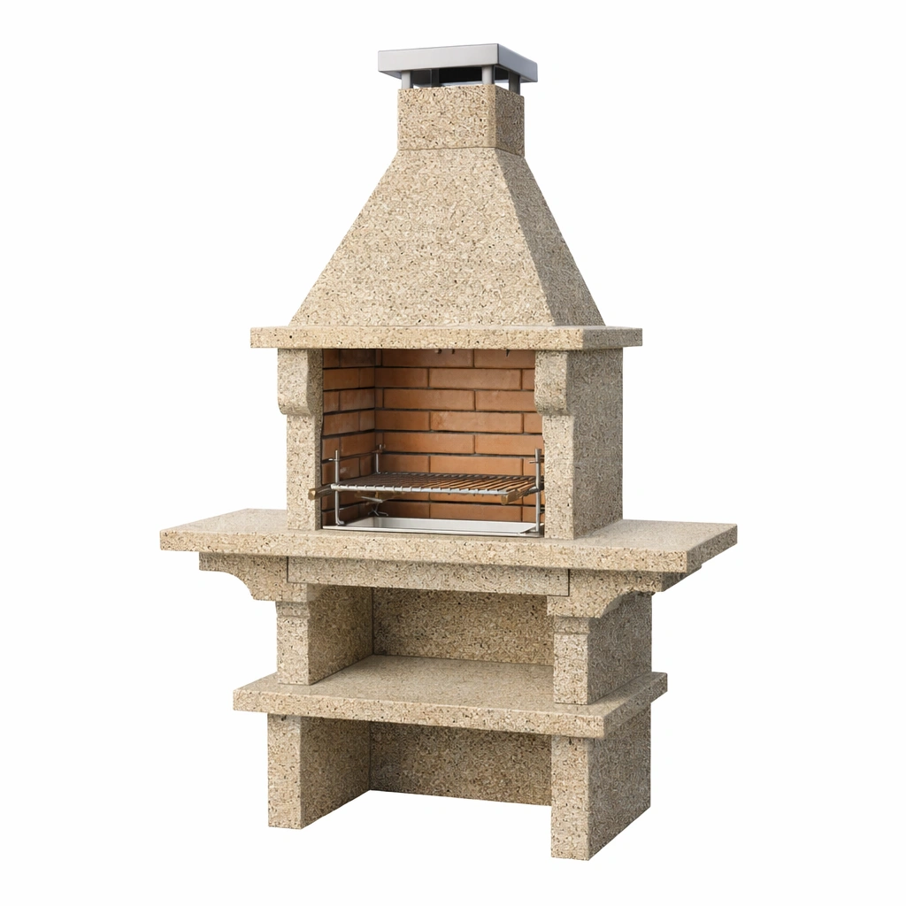 Grillkamin Beton Edelstahl Ziegel Beige-DECORELEVATIA