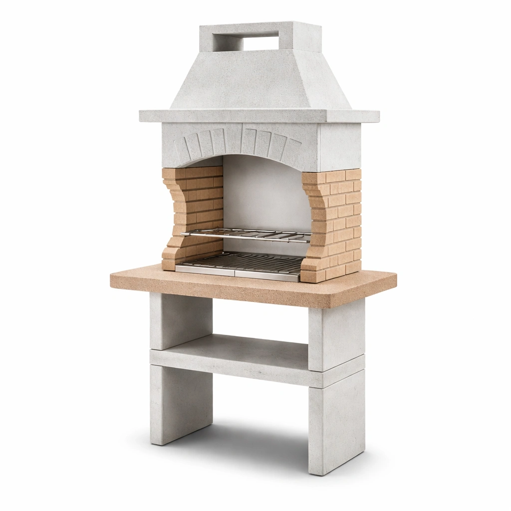 Grillkamin Beton mit Edelstahlrost und Ziegelstein Feuerraum-DECORELEVATIA