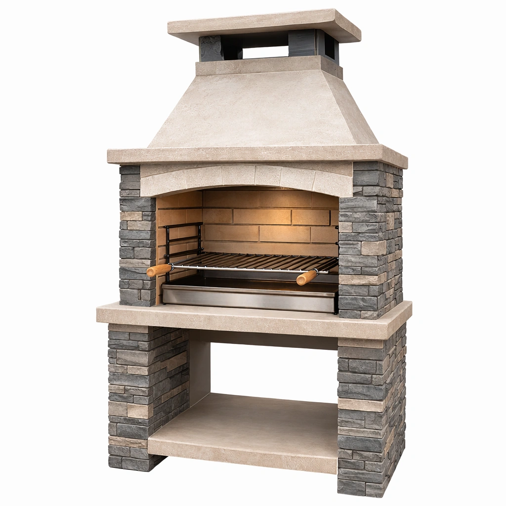 Grillkamin Beton mit Natursteinverkleidung-DECORELEVATIA