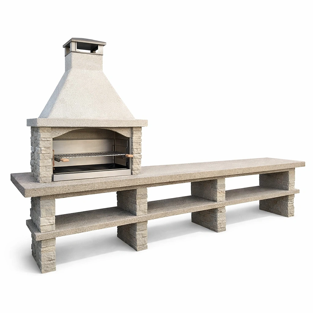 Grillkamin Beton mit Edelstahlgrillrost 300x120x210 cm-DECORELEVATIA