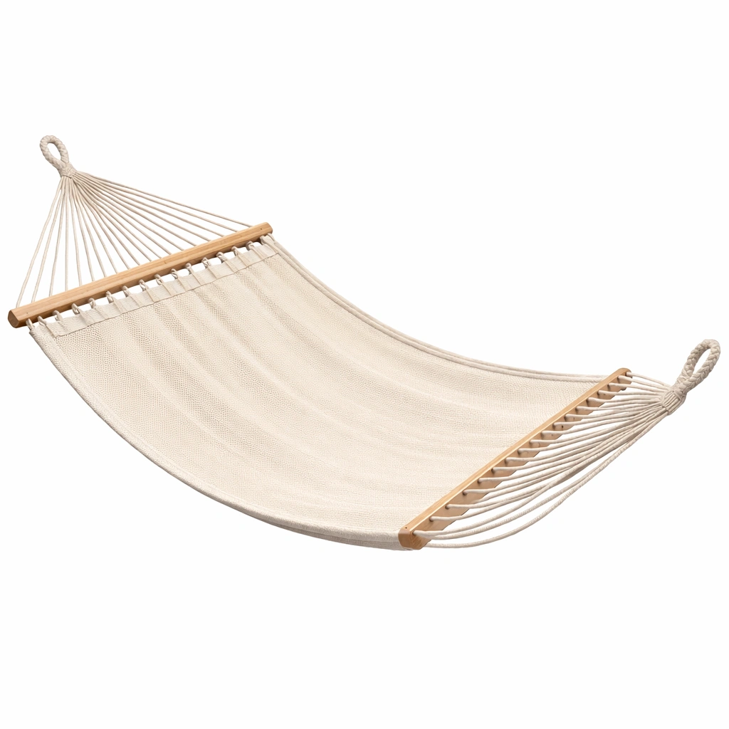 Hängematte Baumwolle Beige mit Holzstreben-DECORELEVATIA