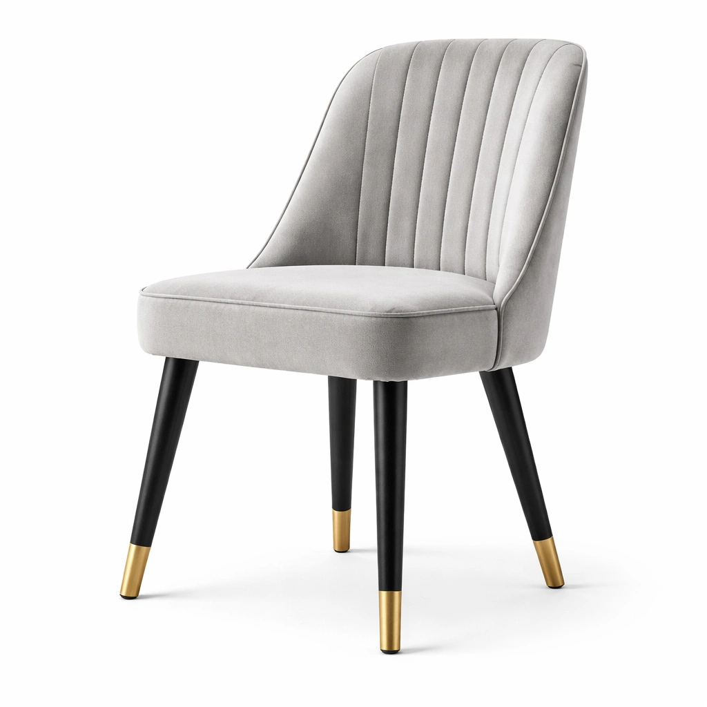 Essstuhl Samt Grau mit Metallbeinen-DECORELEVATIA