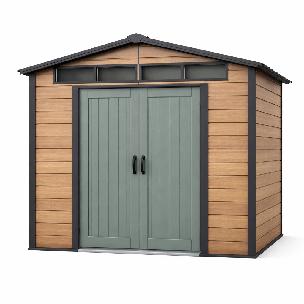 Gartenhaus WPC und Metall Grau Holzoptik 216x218x226 cm-DECORELEVATIA