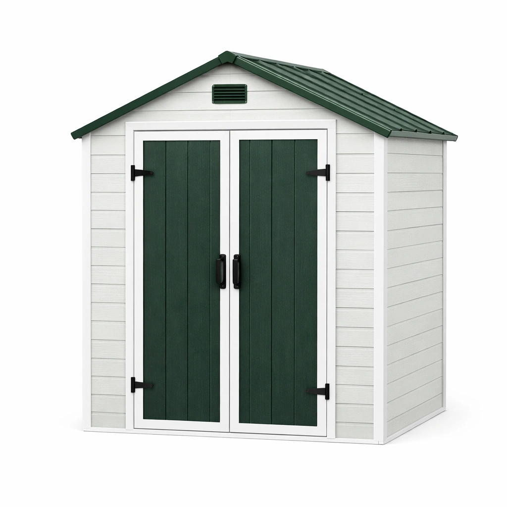 Gartenhaus Kunststoff Weiß Grün 213x130x192 cm-DECORELEVATIA