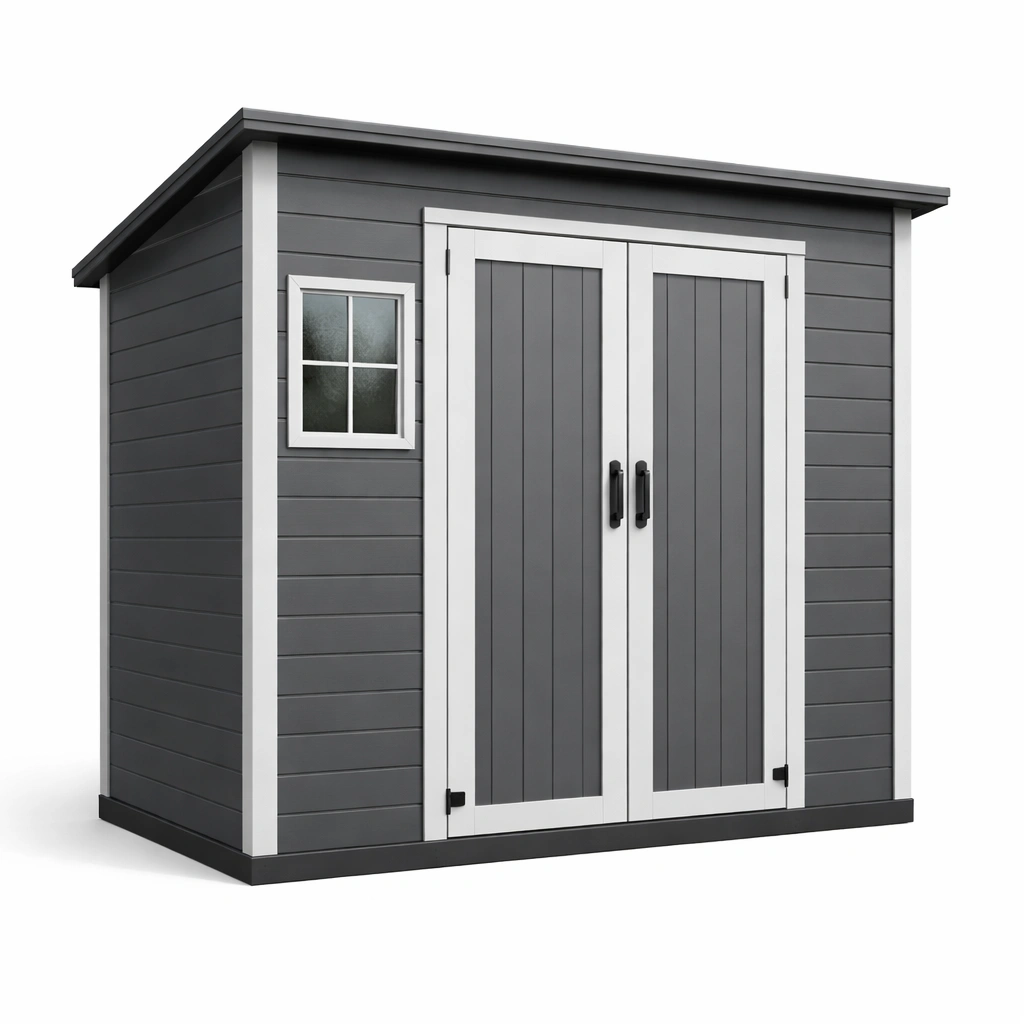 Gartenhaus Kunststoff Dunkelgrau mit Fenster 185x237x227 cm-DECORELEVATIA