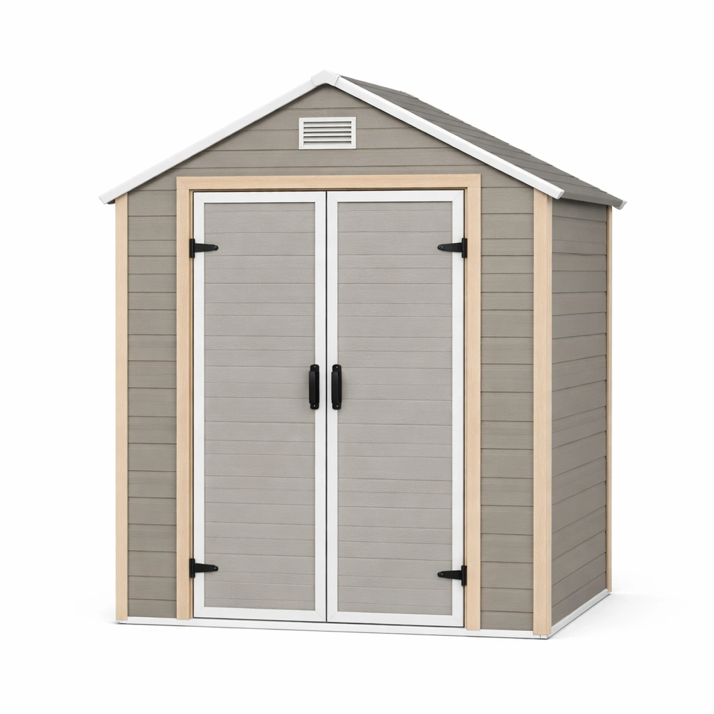 Gartenhaus Kunststoff Grau Doppelwandig 180x150x210 cm-DECORELEVATIA