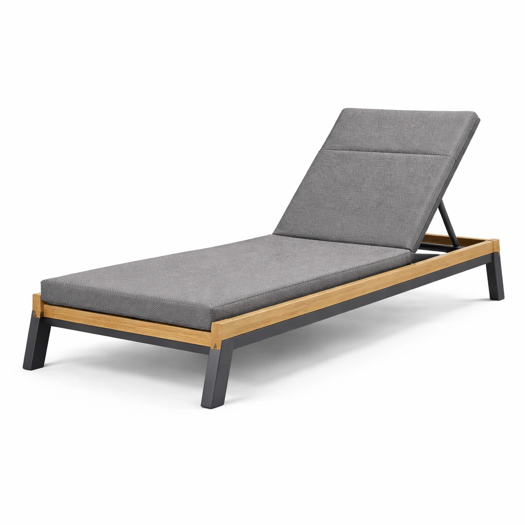 Gartenliege Aluminium Teakholz Grau-DECORELEVATIA
