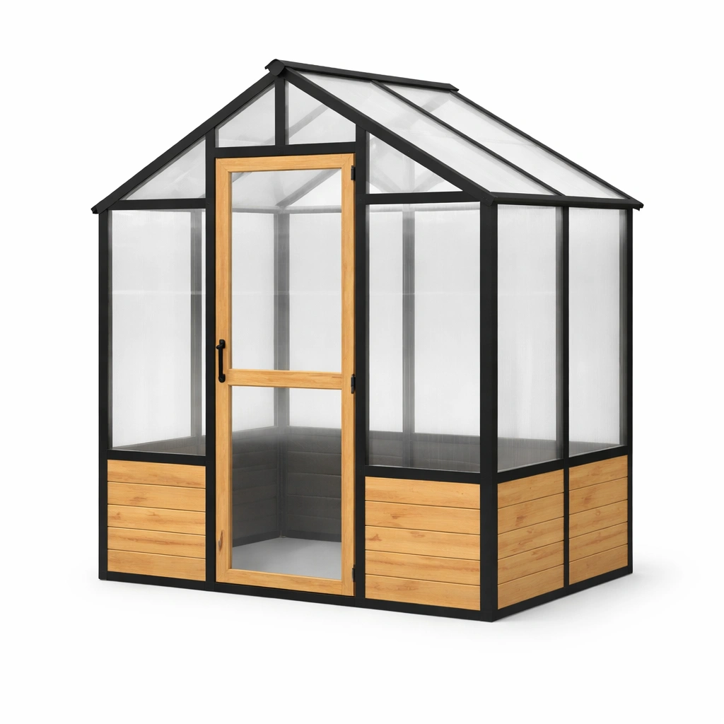 Gewächshaus Aluminium Polycarbonat Schwarz Holzoptik-DECORELEVATIA