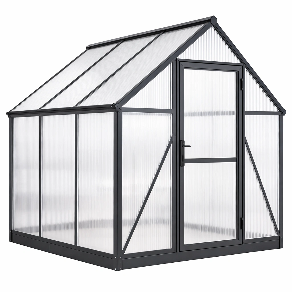 Gewächshaus Aluminiumrahmen Polycarbonat Platten Grau 250x190x195 cm-DECORELEVATIA