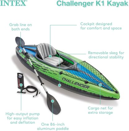 IthtNTEX Cththallenger Inflatable Kayak: Deluxe 86-inch Kayak Paddle and High-Output Pump – Super Strong PVC – Adjustable Seat with Backrest – Removable Tail Fin – Cargo Storage Net