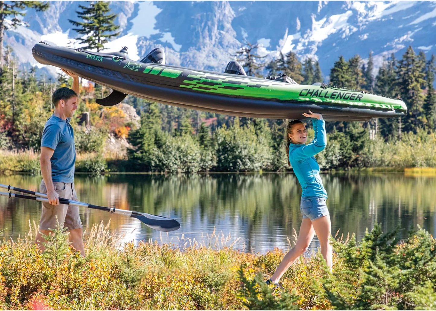 IthtNTEX Cththallenger Inflatable Kayak: Deluxe 86-inch Kayak Paddle and High-Output Pump – Super Strong PVC – Adjustable Seat with Backrest – Removable Tail Fin – Cargo Storage Net